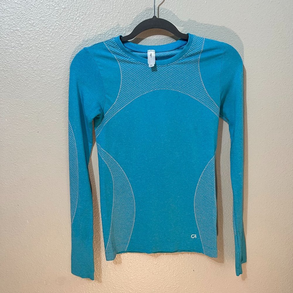 GapFit Motion Cyan Blue Stretch Long Sleeve Active Top